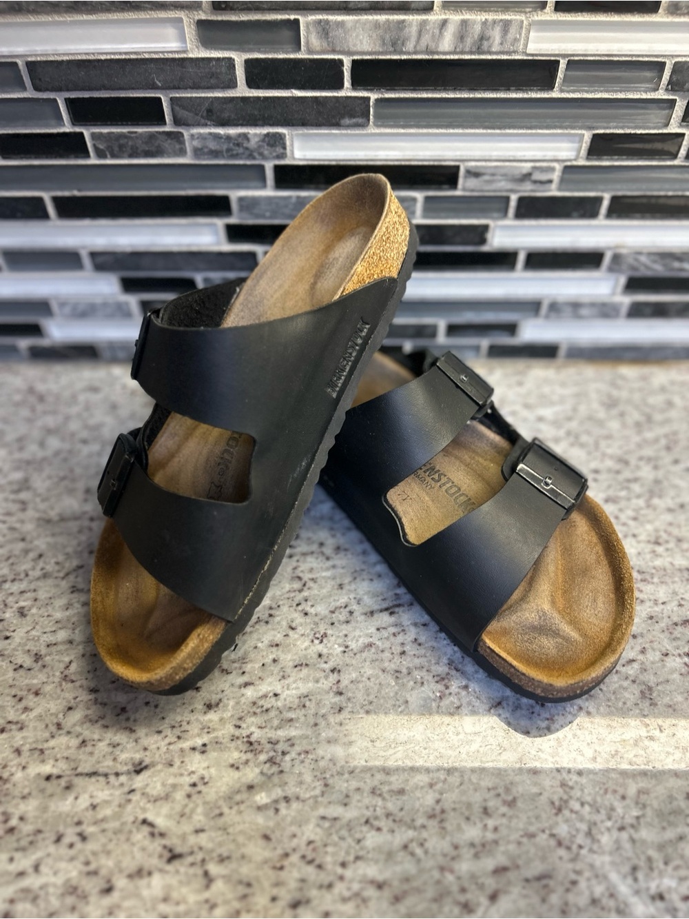 Birkenstock Arizona Black Two-Buckle Cork Footbed Sandals size 9 (40)